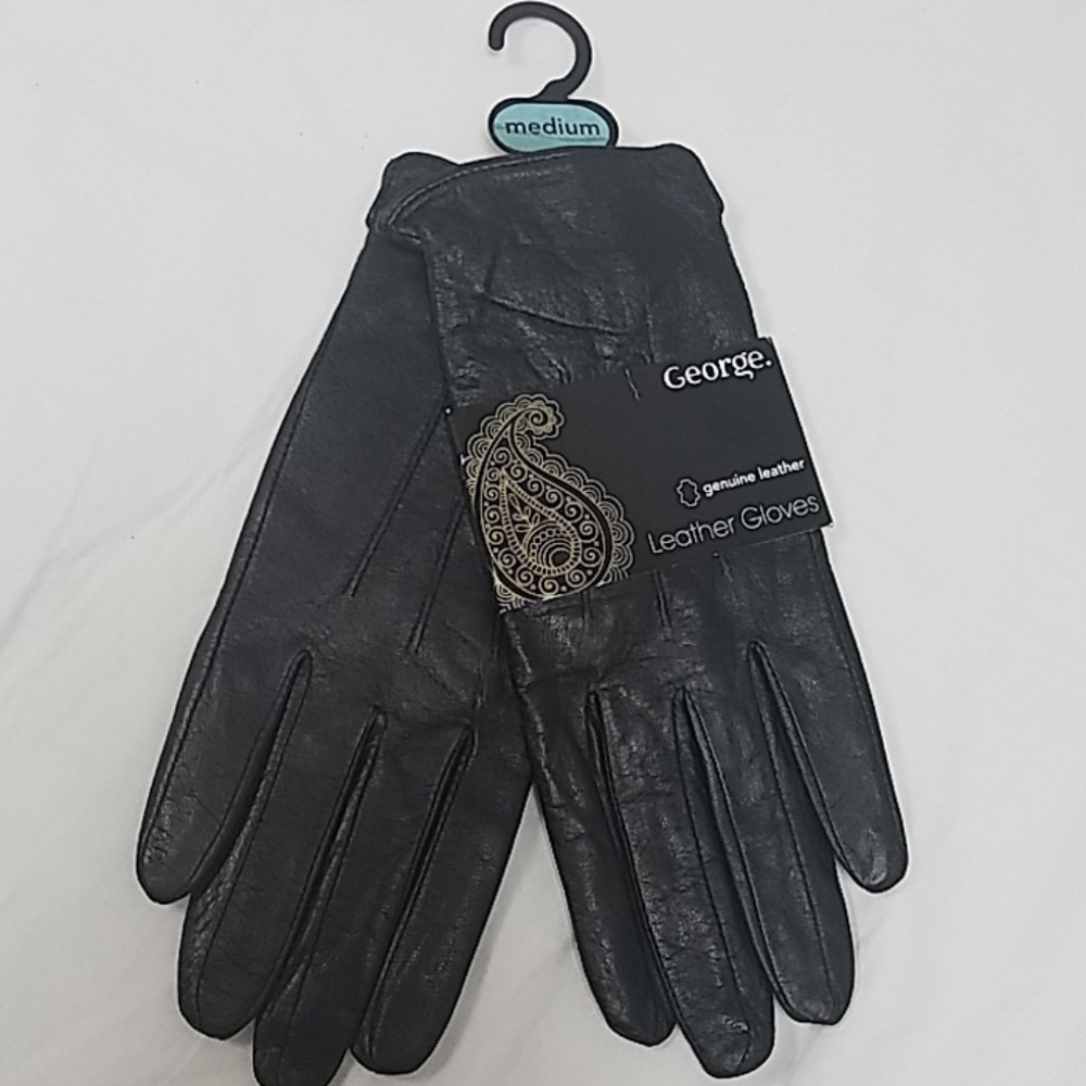 Black leather gloves